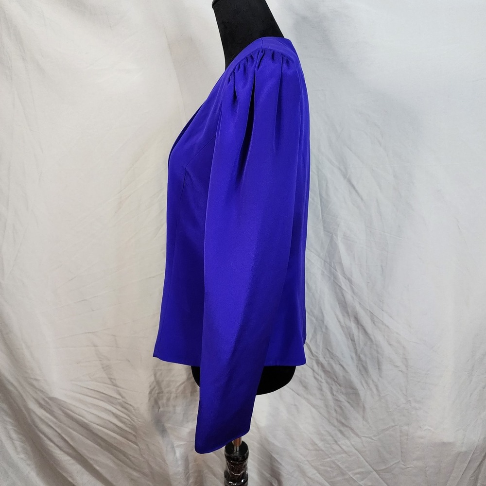Vintage 80's RIMINI Size 12 Purple 100% Silk Puff Sleeve Jewel Button Blazer EUC - Picture 4 of 12